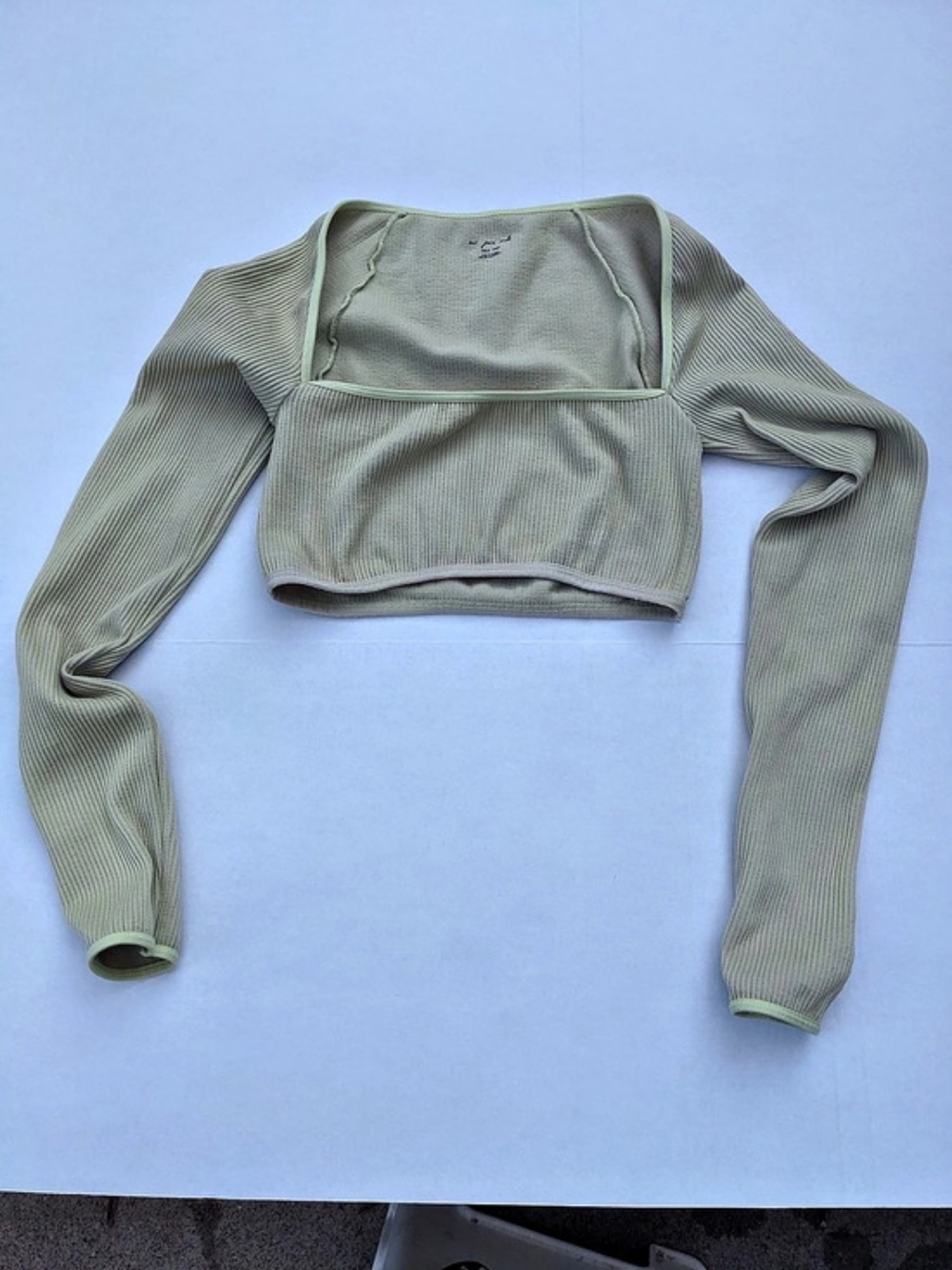 Out From Under Ruby Square Neck Long Sleeve Cropped Tee Sage Green